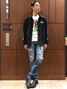 「リメイクデニム」｜「アイテム（ブルゾン）」を使った、®️さん（メンズ・175cm）の夏コーディネート