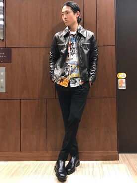 「新作」｜「アイテム（ライダースジャケット）」を使った、®️さん（メンズ・175cm）の秋コーディネート