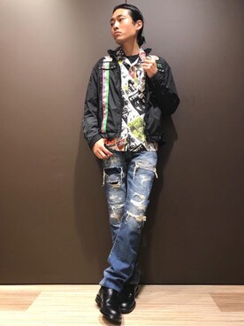 「リメイクデニム」｜「アイテム（ブルゾン）」を使った、®️さん（メンズ・175cm）の秋コーディネート