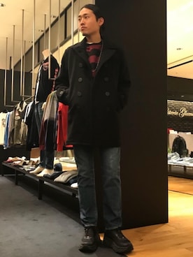 「アイテム（ピーコート）」を使った、®️さん（メンズ・175cm）の冬コーディネート
