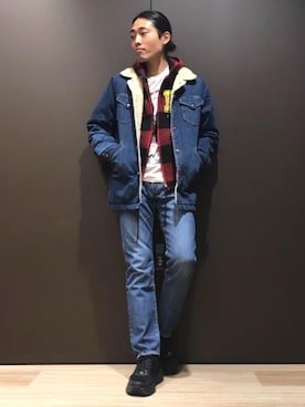 「ランチコート」｜「アイテム（デニムパンツ）」を使った、®️さん（メンズ・175cm）の冬コーディネート