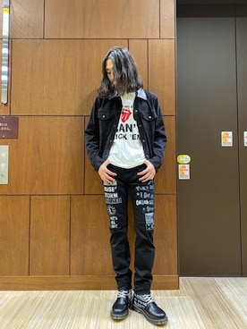 「レザーコーデ」｜「アイテム（デニムジャケット）」を使った、®️さん（メンズ・175cm）の冬コーディネート