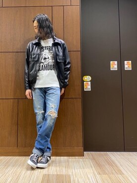 「レザーコーデ」｜「アイテム（ブルゾン）」を使った、®️さん（メンズ・177cm）の冬コーディネート