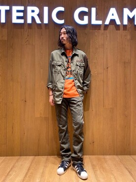 「ロックコーデ」｜「アイテム（ミリタリージャケット）」を使った、®️さん（メンズ・177cm）の夏コーディネート