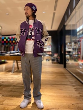 「ペインターパンツ」｜「アイテム（スタジャン）」を使った、®️さん（メンズ・177cm）の秋コーディネート