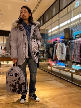 「アイテム（ミリタリージャケット、シルバー系）」を使った、®️さん（メンズ・177cm）の秋コーディネート