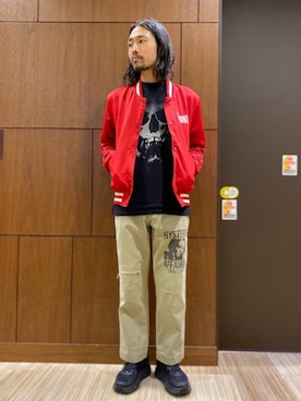 「コラボレーション」｜「アイテム（ブルゾン）」を使った、®️さん（メンズ・177cm）の冬コーディネート