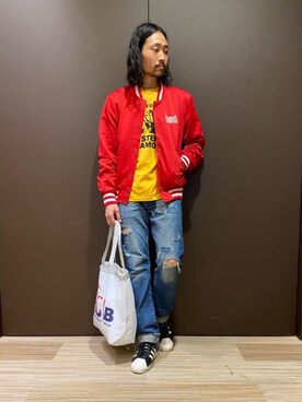 「コラボレーション」｜「アイテム（ブルゾン）」を使った、®️さん（メンズ・177cm）の冬コーディネート
