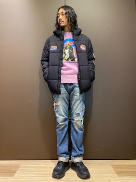 「コラボレーション」｜「アイテム（ブルゾン）」を使った、®️さん（メンズ・177cm）の冬コーディネート