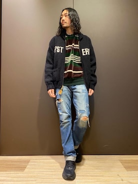 「コラボレーション」｜「アイテム（その他アウター）」を使った、®️さん（メンズ・177cm）の冬コーディネート