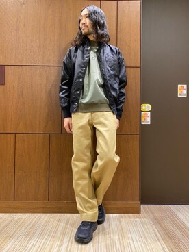 「ミリタリーコーデ」｜「アイテム（スタジャン）」を使った、®️さん（メンズ・177cm）の冬コーディネート