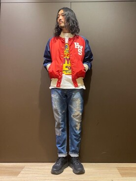 「70'sコーデ」｜「アイテム（スタジャン）」を使った、®️さん（メンズ・177cm）の冬コーディネート
