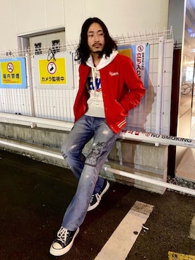 「90'sコーデ」｜「アイテム（スタジャン）」を使った、®️さん（メンズ・177cm）の秋コーディネート