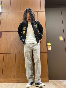 「HYSTERIC GLAMOUR（ヒステリックグラマー）のアイテム（スカジャン）」を使った、®️さん（メンズ・176cm）の春コーディネート