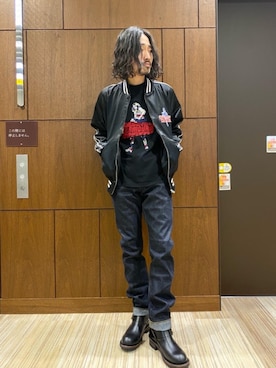 「ロックコーデ」｜「アイテム（ブルゾン）」を使った、®️さん（メンズ・176cm）の春コーディネート