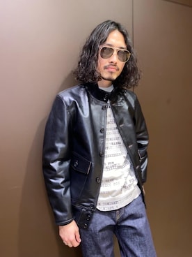 「レザーコーデ」｜「アイテム（その他アウター）」を使った、®️さん（メンズ・176cm）の春コーディネート