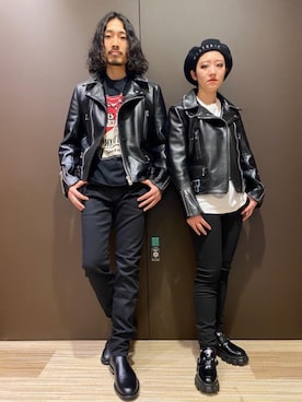 「HYSTERIC GLAMOUR（ヒステリックグラマー）のアイテム（ライダースジャケット）」を使った、®️さん（メンズ・176cm）の春コーディネート
