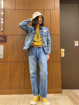 「ロンt」｜「アイテム（デニムジャケット）」を使った、®️さん（メンズ・176cm）の春コーディネート