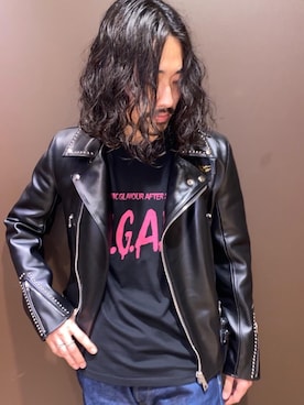 「HYSTERIC GLAMOUR（ヒステリックグラマー）のアイテム（ライダースジャケット）」を使った、®️さん（メンズ・176cm）の春コーディネート