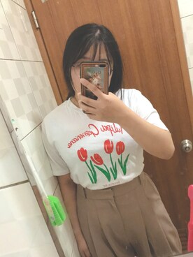「5（ファイブ）のアイテム（スラックス）」を使った、雞蛋さん（レディース・158cm）の夏コーディネート