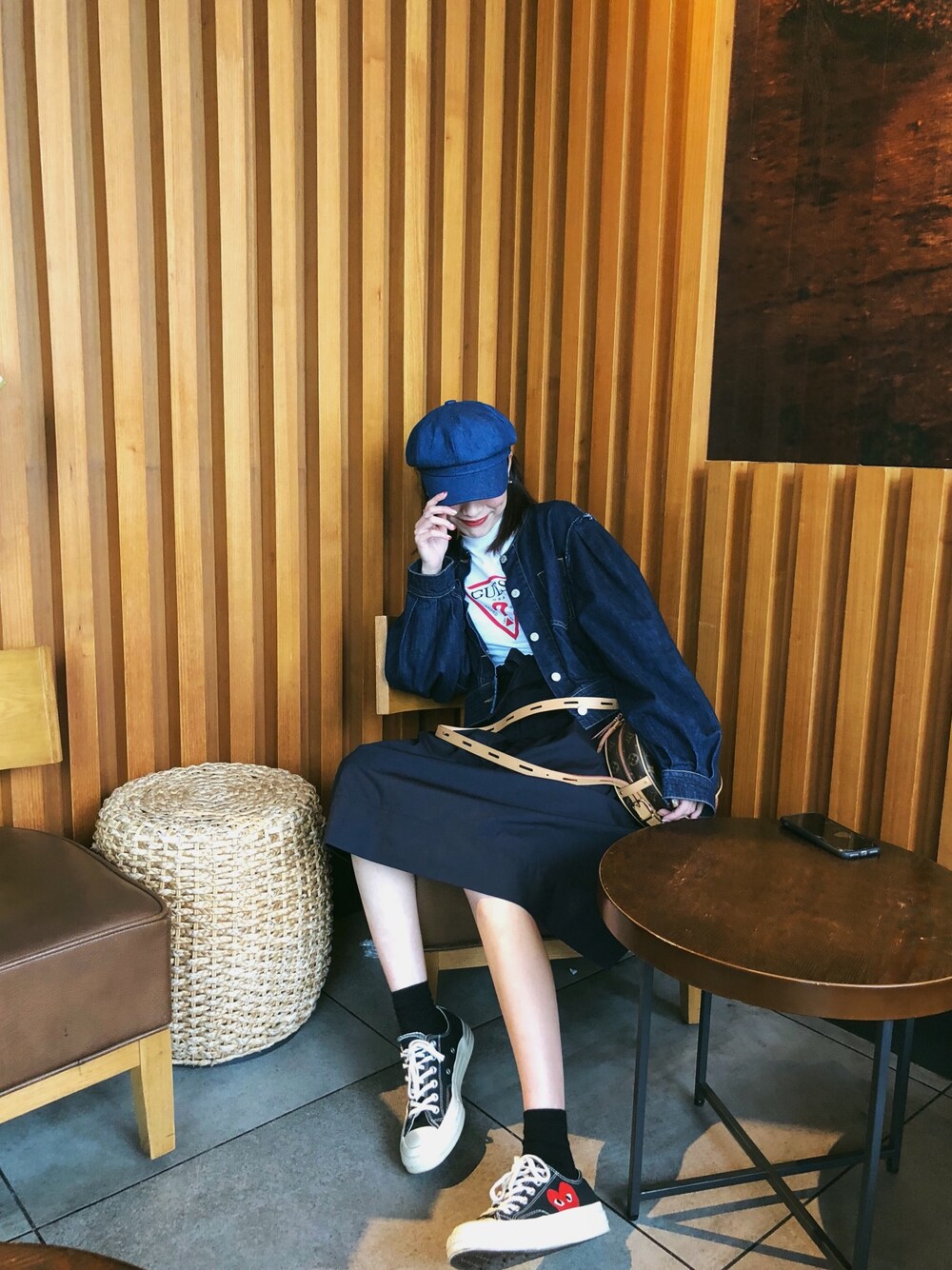 「MOUSSYのアイテム（デニムジャケット、ブルー系）」を使った、ooahzさん（レディース・166cm）の春コーディネートの1枚目の写真