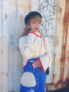 「アイテム（デニムスカート）」を使った、中谷愛さん（レディース・158cm・20代）の冬コーディネート
