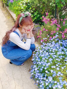 「アイテム（オールインワン・サロペット）」を使った、中谷愛さん（レディース・158cm・20代）の春コーディネート