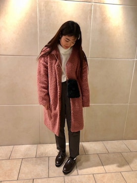 「アイテム（ダウンジャケット/コート、ピンク系）」を使った、Kさん（レディース・153cm）の秋コーディネート