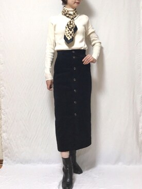 「リブタートルネック」｜「アイテム（ブーツ）」を使った、ちぃぃさん（レディース・161cm）の秋コーディネート