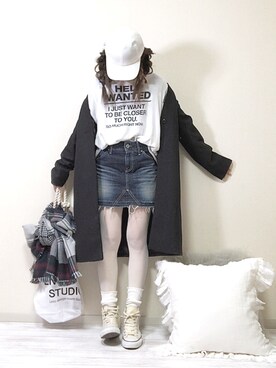 「URBAN RESEARCH Sonny Label（アーバンリサーチサニーレーベル）のチェックストール付きノーカラーコート（その他アウター）」を使った、norimamiさん（レディース・160cm）の冬コーディネート