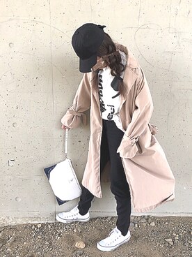 「アイテム（クラッチバッグ、ホワイト系）」を使った、norimamiさん（レディース・160cm）の春コーディネート