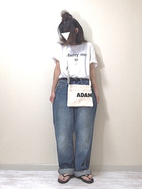 「Calvin Klein（カルバン・クライン）のアイテム（ビーチサンダル）」を使った、norimamiさん（レディース・160cm）の夏コーディネート