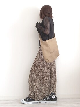 norimamiさんの「レオパードプリーツスカート」を使ったコーディネート