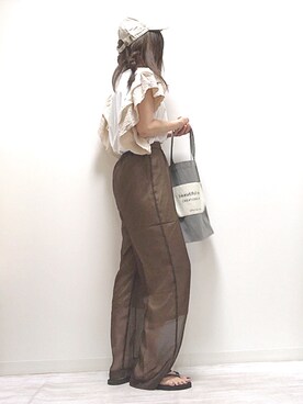 「Calvin Klein（カルバン・クライン）のアイテム（ビーチサンダル）」を使った、norimamiさん（レディース・160cm）の夏コーディネート