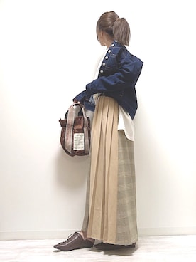 「sakishimatokyo（サキシマトーキョー）のアイテム（デニムジャケット）」を使った、norimamiさん（レディース・160cm）の秋コーディネート