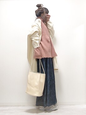 「sakishimatokyo（サキシマトーキョー）のアイテム（ノーカラージャケット）」を使った、norimamiさん（レディース・160cm）の冬コーディネート