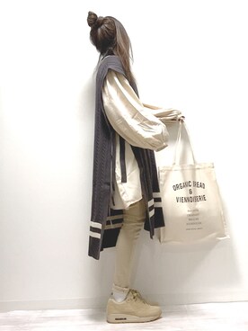 「NIKE（ナイキ）のNIKE WMNS AIR MAX 1 SD(atmos EXCLUSIVE)【SP】（スニーカー）」を使った、norimamiさん（レディース・160cm）の冬コーディネート