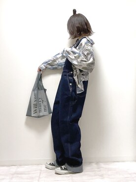 「ビッグシャツ」｜「アイテム（オールインワン・サロペット）」を使った、norimamiさん（レディース・160cm）の春コーディネート