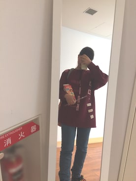 「アイテム（アクセサリー、レッド系）」を使った、こなつさん（レディース・152cm）の冬コーディネート