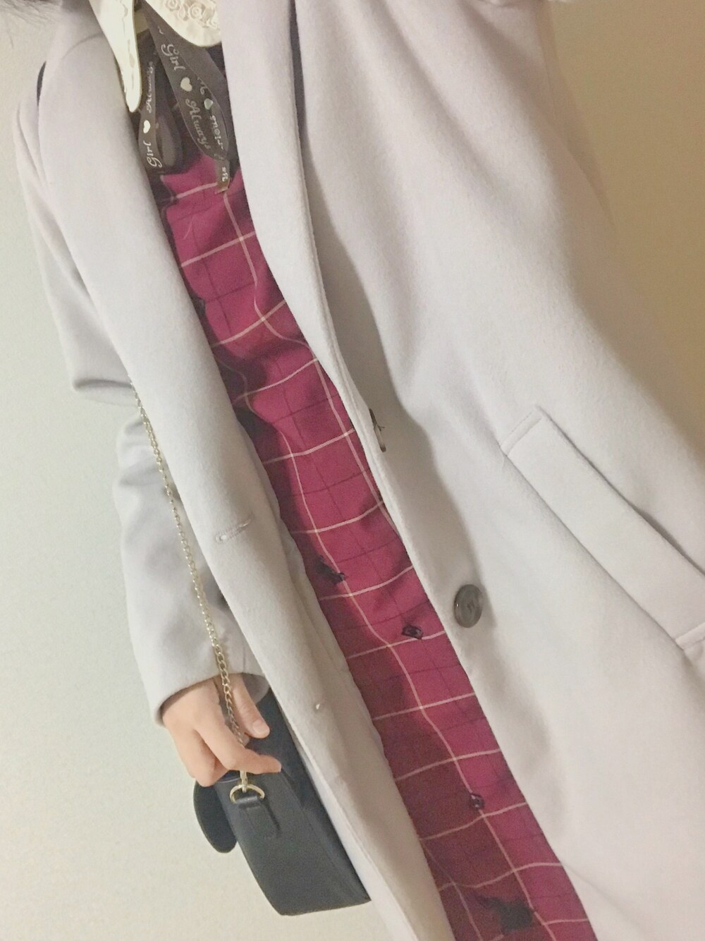 「axes femme、アリス」｜「Heatherのベルトデコショルダー 770701（ショルダーバッグ、ブラック系）」を使った、ひ な たさん（レディース・152cm）の冬コーディネートの1枚目の写真