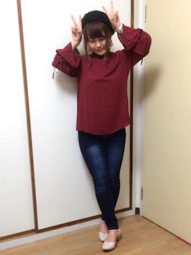 「AS KNOW AS PINKY（アズノゥアズピンキー）のアイテム（ハンチング/ベレー帽）」を使った、sakiさん（レディース・154cm）の秋コーディネート