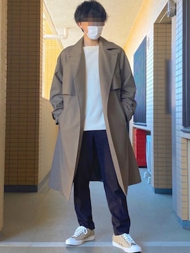 「アイボリー」｜「アイテム（トレンチコート）」を使った、葵さん（メンズ・170cm）の春コーディネート