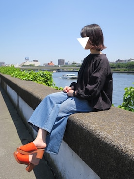 「アイテム（サンダル、オレンジ系）」を使った、Esmeralda（エスメラルダ）さん（レディース・160cm）の夏コーディネート