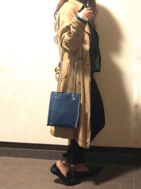 「チェーンバッグ」｜「アイテム（トレンチコート）」を使った、m ☺︎さん（レディース・149cm）の春コーディネート