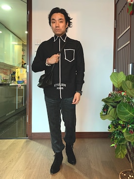 「YSL（ワイエスエル）のアイテム（ブーツ）」を使った、kennyphkさん（メンズ・170cm）の冬コーディネート