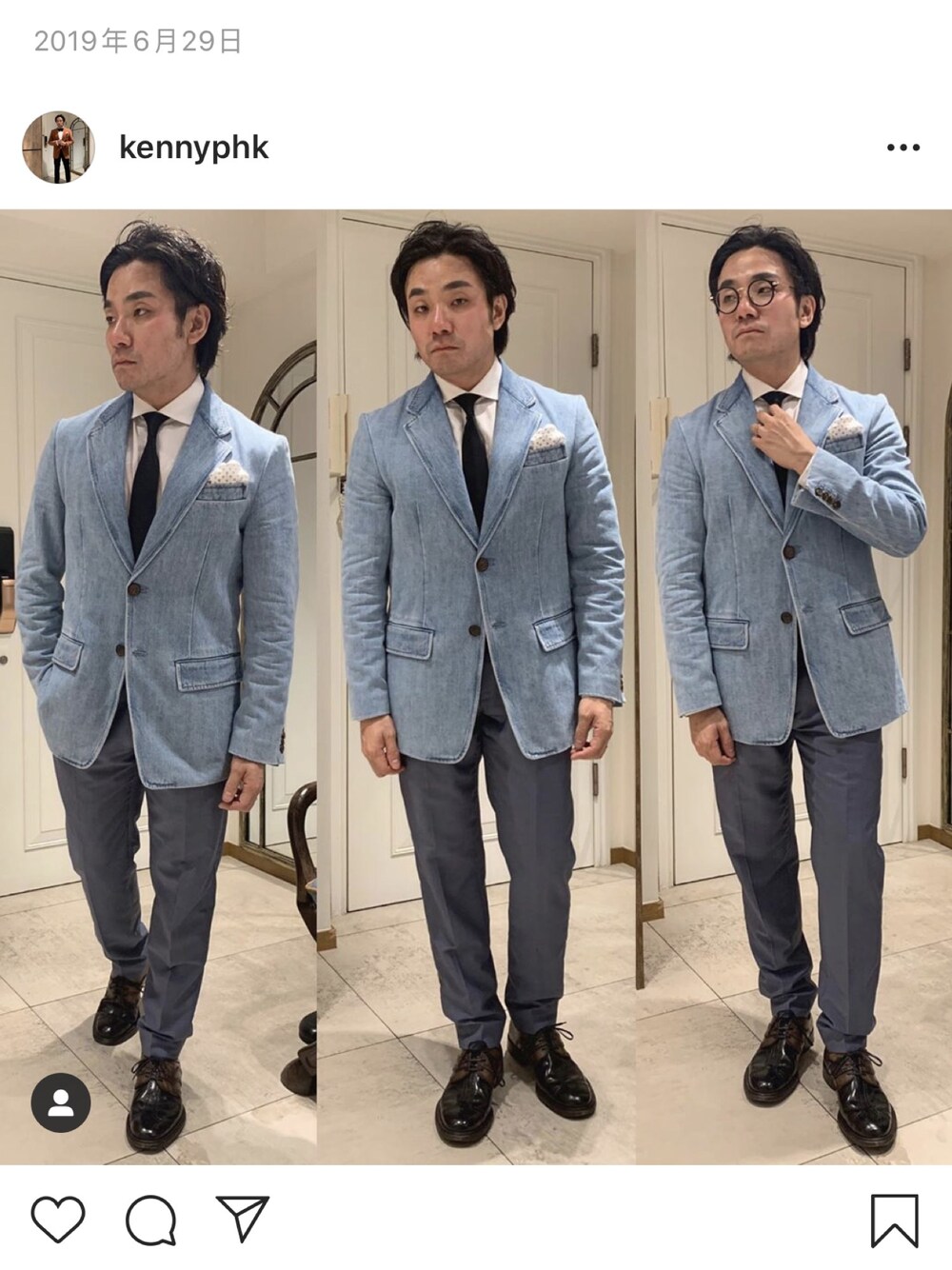 「PRADAのアイテム（デニムジャケット、ブルー系）」を使った、kennyphkさん（メンズ・170cm）の冬コーディネートの1枚目の写真