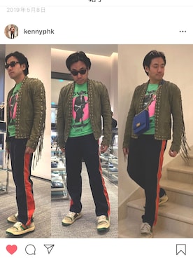「アイテム（ムートンコート、グリーン系）」を使った、kennyphkさん（メンズ・170cm）の冬コーディネート