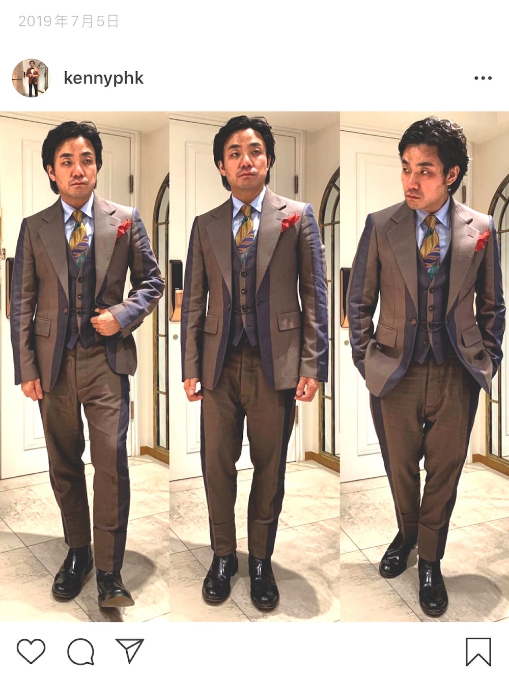 「Vivienne Westwoodのアイテム（スーツジャケット、ブラウン系）」を使った、kennyphkさん（メンズ・170cm）の冬コーディネートの1枚目の写真