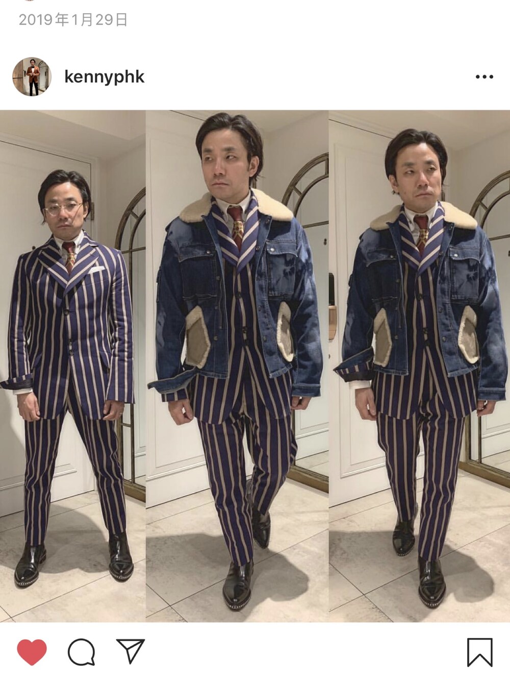 「Vivienne Westwoodのアイテム（スーツジャケット、ブルー系）」を使った、kennyphkさん（メンズ・170cm）の冬コーディネートの1枚目の写真