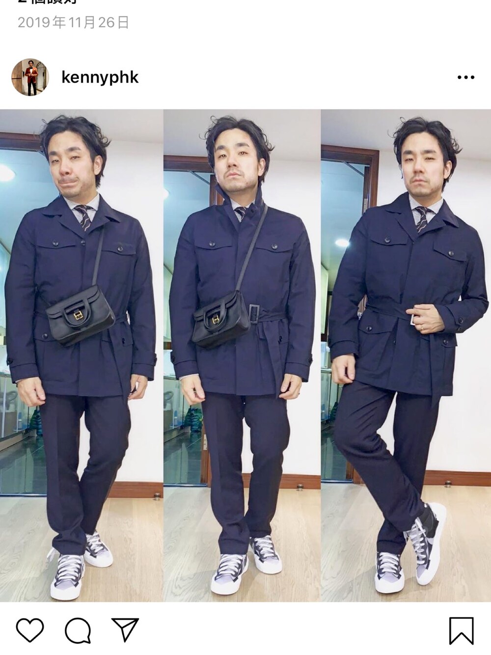 「HERMESのアイテム（ショルダーバッグ、ブラック系）」を使った、kennyphkさん（メンズ・171cm）の冬コーディネートの1枚目の写真